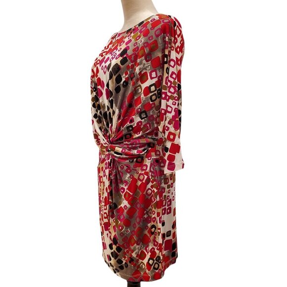 MUSE SZ 8 Twist front, Long-sleeve Abstract Print Stretch Midi Dress - Picture 3 of 9